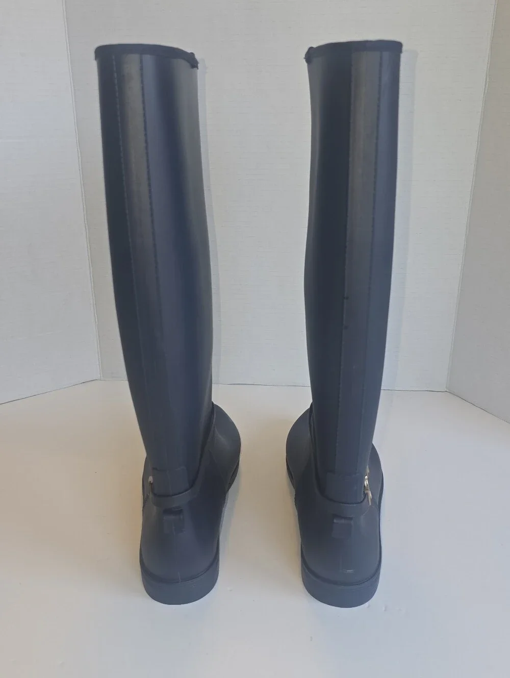 Women’s Navy Tall Rain Boots with Gold Ring Accent Strap